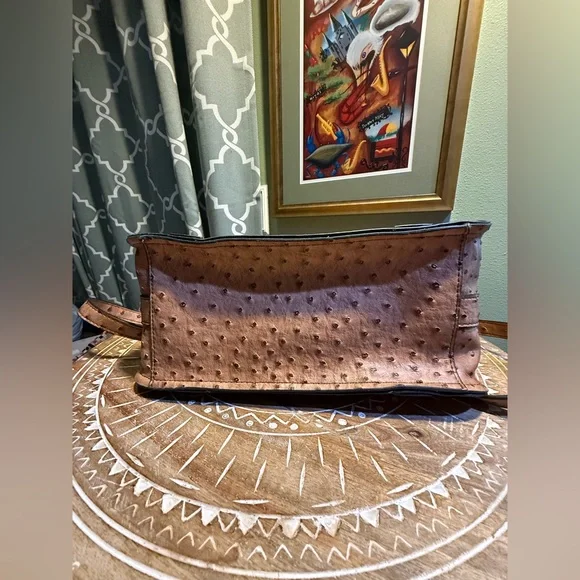 London Fog Brown Ostrich-Embossed Satchel Bag, often named "Lark" - Picture 6 of 12